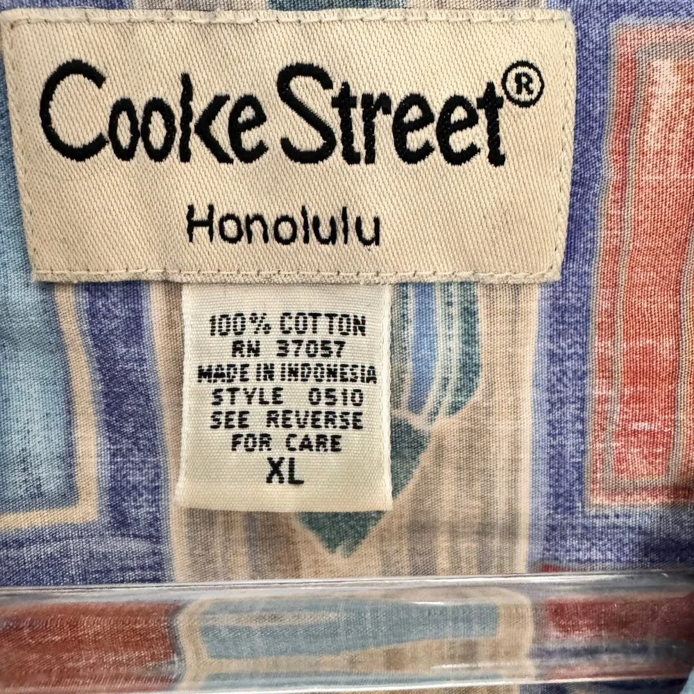 Cooke Street Honolulu Mens XL Cotton Geometric Fish‎ Print Shirt Blue